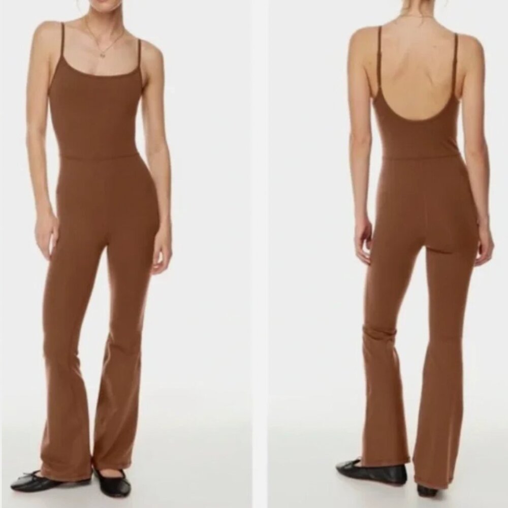 Aritzia Wilfred Free Divinity Kick Flare Jumpsuit Cognac Sleeveless Knit‎ Ballet